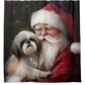 Shih Tzu Met Sinterklaas Feestelijke Kerstmis Douchegordijn (Voorkant)