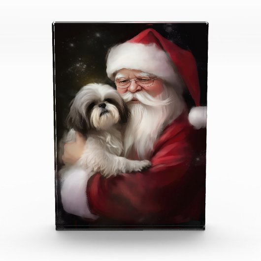 Shih Tzu Met Sinterklaas Feestelijke Kerstmis Fotoblokken (Voorkant)