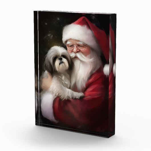 Shih Tzu Met Sinterklaas Feestelijke Kerstmis Fotoblokken (Rechts)