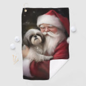 Shih Tzu Met Sinterklaas Feestelijke Kerstmis Golfhanddoek (Insitu)