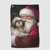 Shih Tzu Met Sinterklaas Feestelijke Kerstmis Golfhanddoek (Voorkant)