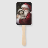 Shih Tzu Met Sinterklaas Feestelijke Kerstmis Handwaaier (Achterkant)