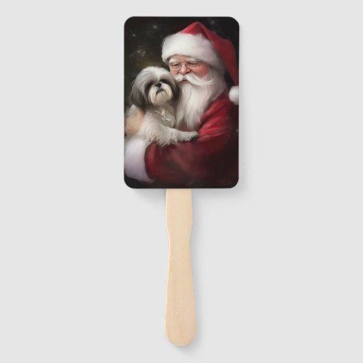 Shih Tzu Met Sinterklaas Feestelijke Kerstmis Handwaaier (Achterkant)