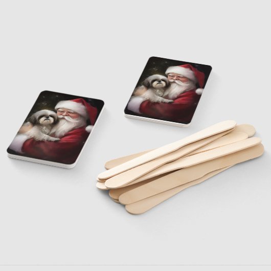 Shih Tzu Met Sinterklaas Feestelijke Kerstmis Handwaaier (Niet-gemonteerd)