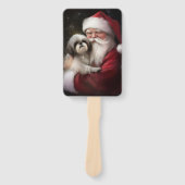 Shih Tzu Met Sinterklaas Feestelijke Kerstmis Handwaaier (Voorkant)