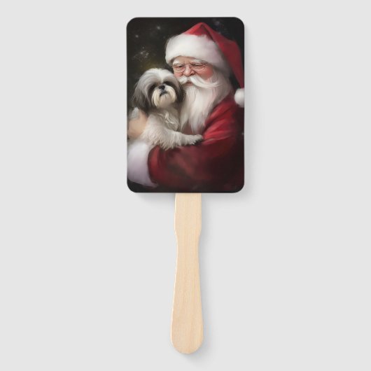 Shih Tzu Met Sinterklaas Feestelijke Kerstmis Handwaaier (Voorkant)