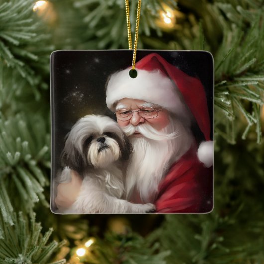 Shih Tzu Met Sinterklaas Feestelijke Kerstmis Keramisch Ornament (Boom)