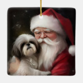 Shih Tzu Met Sinterklaas Feestelijke Kerstmis Keramisch Ornament (Achterkant)