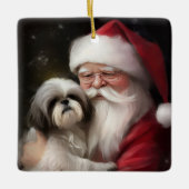 Shih Tzu Met Sinterklaas Feestelijke Kerstmis Keramisch Ornament (Voorkant)