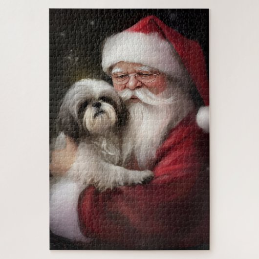 Shih Tzu Met Sinterklaas Feestelijke Kerstmis Legpuzzel (Verticaal)