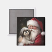 Shih Tzu Met Sinterklaas Feestelijke Kerstmis Magneet (Voorkant / Achterkant)