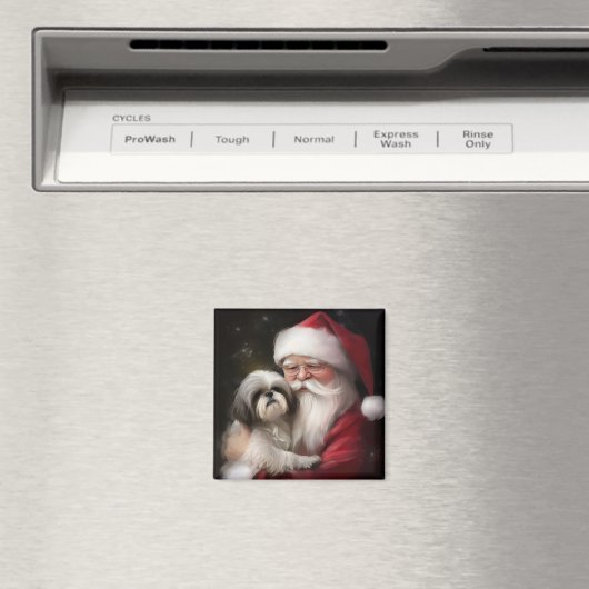 Shih Tzu Met Sinterklaas Feestelijke Kerstmis Magneet (Insitu (Vaatwasser))