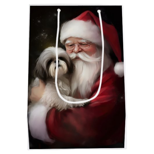 Shih Tzu Met Sinterklaas Feestelijke Kerstmis Medium Cadeauzakje (Achterkant)