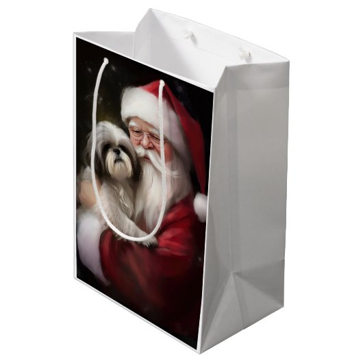 Shih Tzu Met Sinterklaas Feestelijke Kerstmis Medium Cadeauzakje (Achterkant Gekanteld)