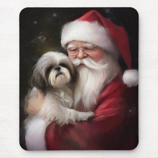 Shih Tzu Met Sinterklaas Feestelijke Kerstmis Muismat (Voorkant)