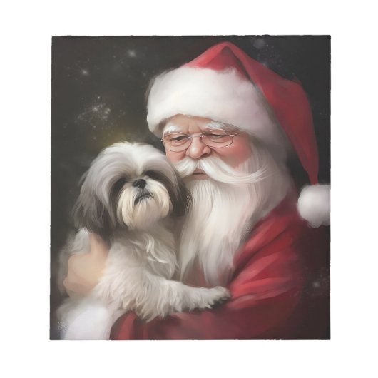 Shih Tzu Met Sinterklaas Feestelijke Kerstmis Notitieblok (Voorkant)