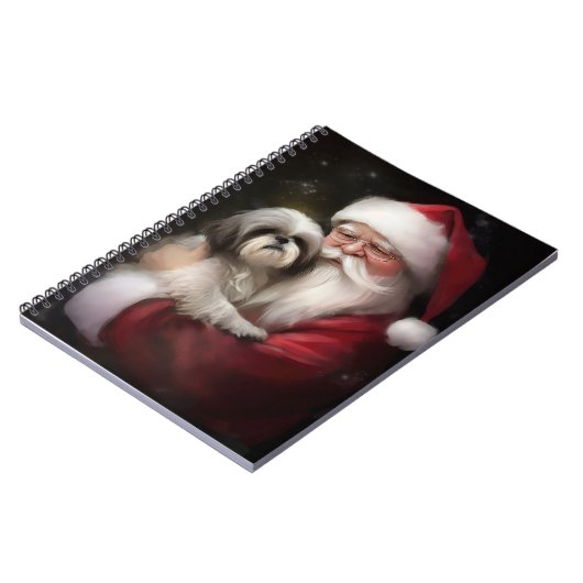 Shih Tzu Met Sinterklaas Feestelijke Kerstmis Notitieboek (Linkerzijde)