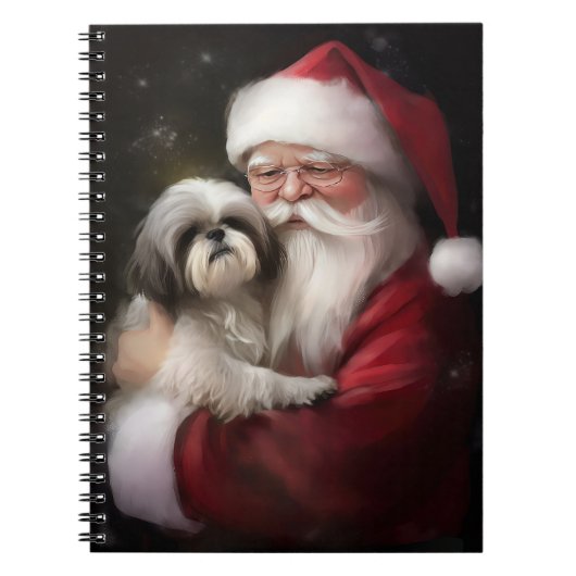 Shih Tzu Met Sinterklaas Feestelijke Kerstmis Notitieboek (Voorkant)