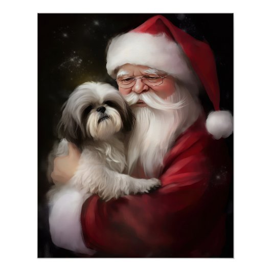 Shih Tzu Met Sinterklaas Feestelijke Kerstmis Perfect Poster (Voorkant)
