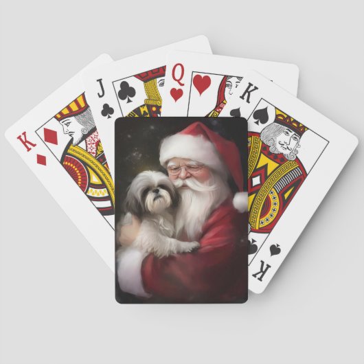 Shih Tzu Met Sinterklaas Feestelijke Kerstmis Pokerkaarten (Achterkant)