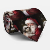 Shih Tzu Met Sinterklaas Feestelijke Kerstmis Stropdas (Opgerold)