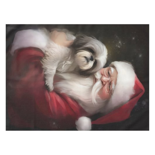 Shih Tzu Met Sinterklaas Feestelijke Kerstmis Tafelkleed (Voorkant (Horizontaal))