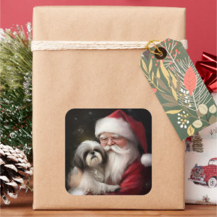 Shih Tzu Met Sinterklaas Feestelijke Kerstmis Vierkante Sticker