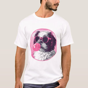 Shih Tzu met zonnebril en roze bubble gum T-shirt