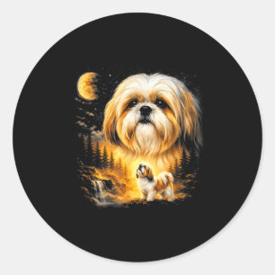Shih tzu naar de maan jankend vintage 90s grappige ronde sticker