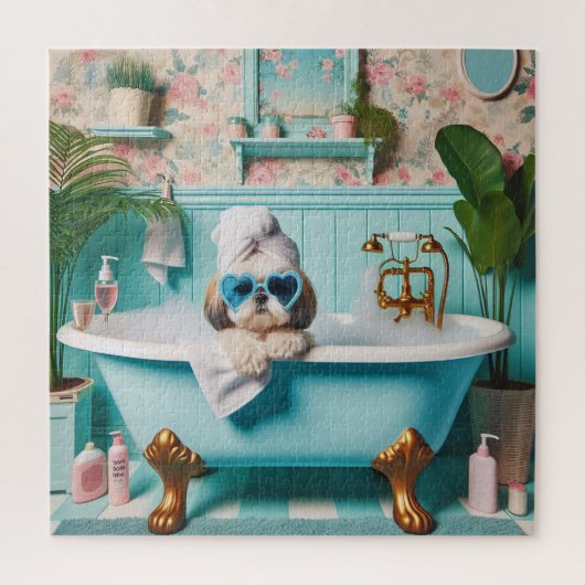 Shih Tzu neemt een bubbelbad Legpuzzel (Verticaal)