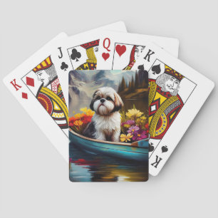 Shih Tzu op een peddel: Een landschapsavontuur Pokerkaarten