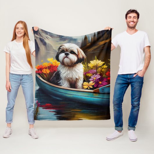 Shih Tzu op een peddel: Een Schilderachtig avontuu Fleece Deken (In situ)