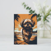 Shih-tzu op het strand briefkaart (Staand voorkant)