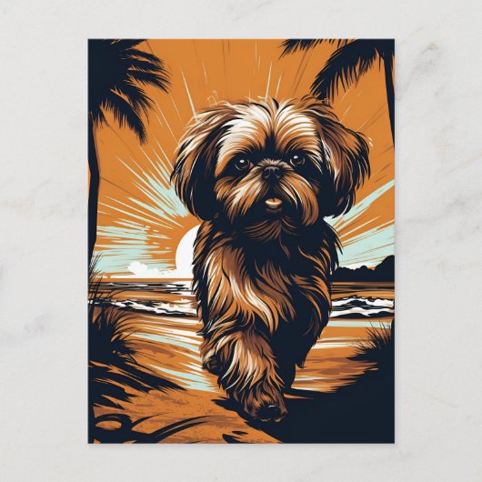Shih-tzu op het strand briefkaart (Voorkant)