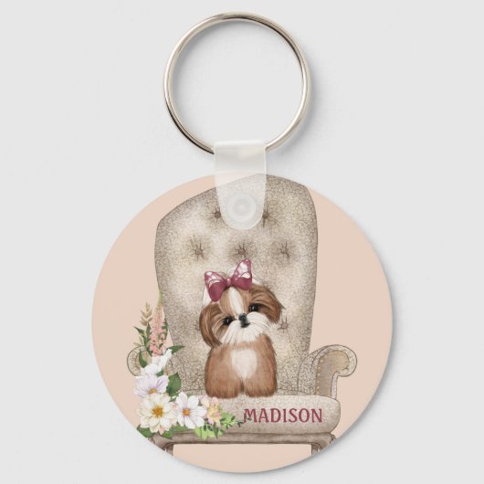 Shih Tzu op stoel Sleutelhanger (Voorkant)