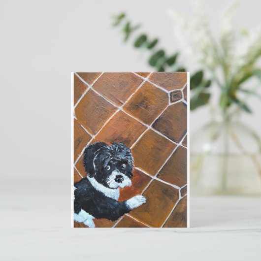 Shih Tzu op terrasschildering van Alfred Fox Briefkaart (Staand voorkant)