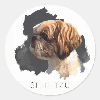 Shih Tzu Originele Kunst Ronde Sticker