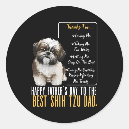 Shih Tzu Papa Gelukkige Vaders Dag Naar De Beste S Ronde Sticker (Voorkant)