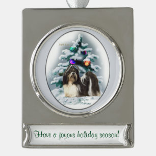 Shih Tzu Persoonlijke Kerstmis Verzilverd Banner Ornament