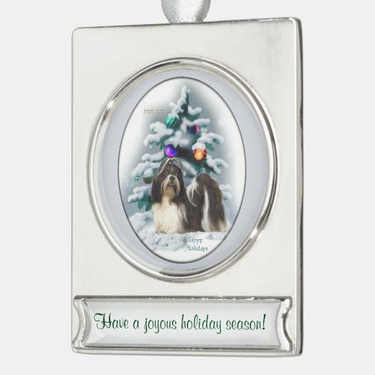 Shih Tzu Persoonlijke Kerstmis Verzilverd Banner Ornament (Links)