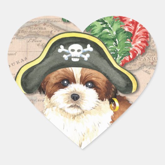 Shih Tzu Pirate Hart Sticker (Voorkant)