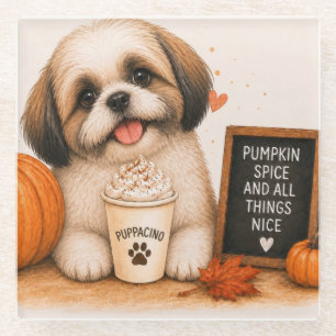 Shih Tzu Pompoen Specerijen Pupaccino Glazen Onderzetter