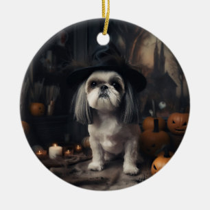 Shih Tzu Pompoenen Halloween Griezelen  Keramisch Ornament