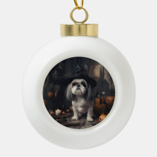 Shih Tzu Pompoenen Halloween Griezelen Keramische Bal Ornament