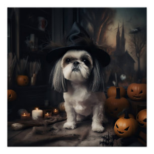 Shih Tzu Pompoenen Halloween Griezelen Perfect Poster