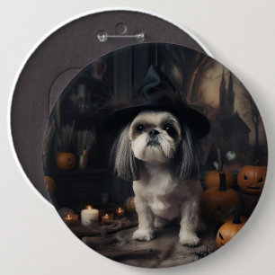 Shih Tzu Pompoenen Halloween Griezelen Ronde Button 6,0 Cm