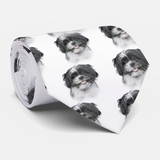 Shih Tzu Portrait (zwart-wit) Stropdas (Opgerold)