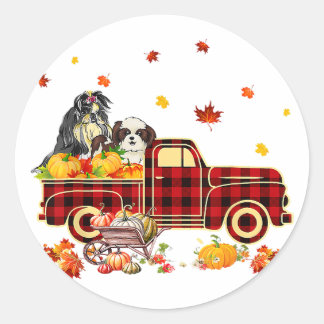 Shih Tzu Pumpkin Truck | Fall Leaf Thanksgiving Ronde Sticker