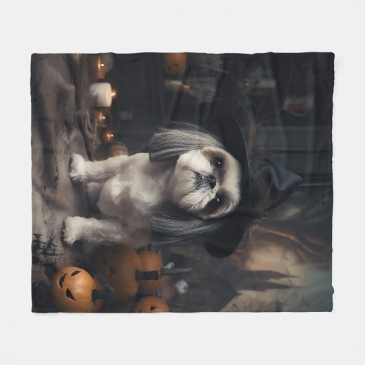 Shih Tzu Pumpkins Halloween eng Fleece Deken (Voorkant (Horizontaal))