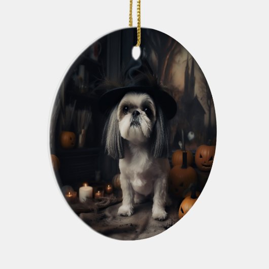Shih Tzu Pumpkins Halloween eng Keramisch Ornament (Rechts)